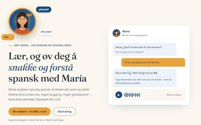 Spanskkurs.io — AI-læreren María